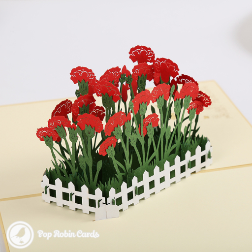 Red Carnation Flower Patch 3D Handmade Pop Up Card
