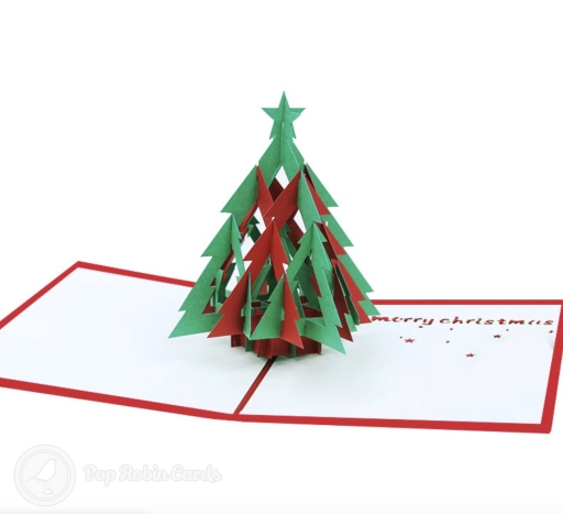 Red & Green Christmas Tree with Star Handmade 3D Pop-Up Card