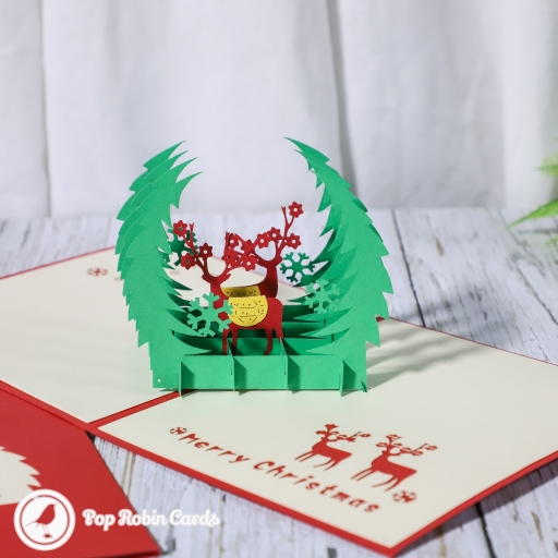 Reindeer In Forest Glade Handmade Card