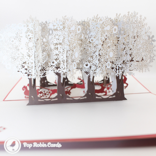 Reindeer Sleigh Through Forest 3D Handmade Card