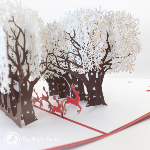Reindeer Sleigh Through Forest 3D Handmade Card
