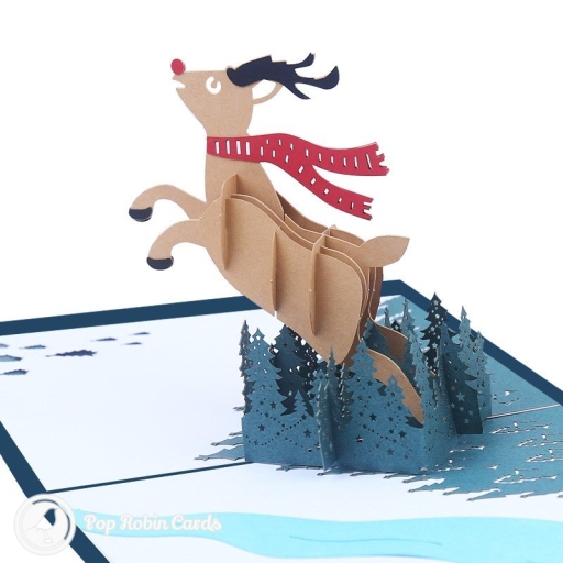 Rudolf The Reindeer In Forest 3D Pop Up Christmas Card
