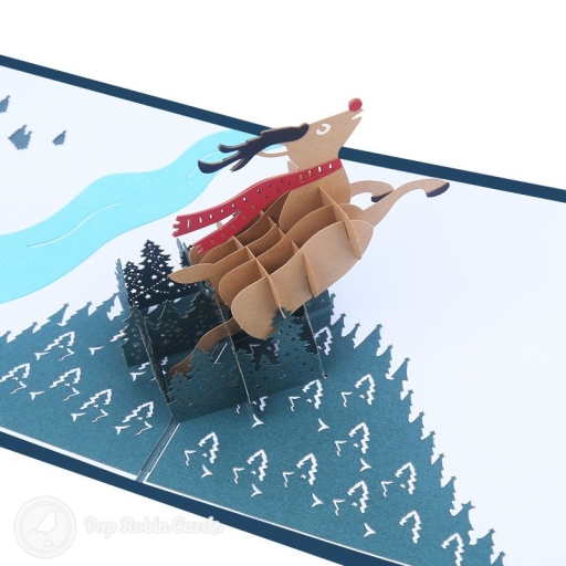 Rudolf The Reindeer In Forest 3D Pop Up Christmas Card