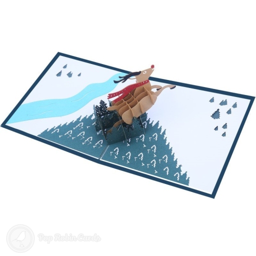 Rudolf The Reindeer In Forest 3D Pop Up Christmas Card