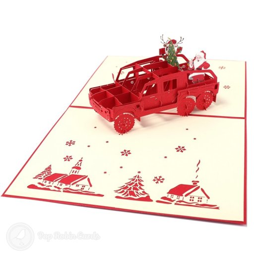 Santa & Rudolf Christmas Car Handmade 3D Pop-Up Christmas Card