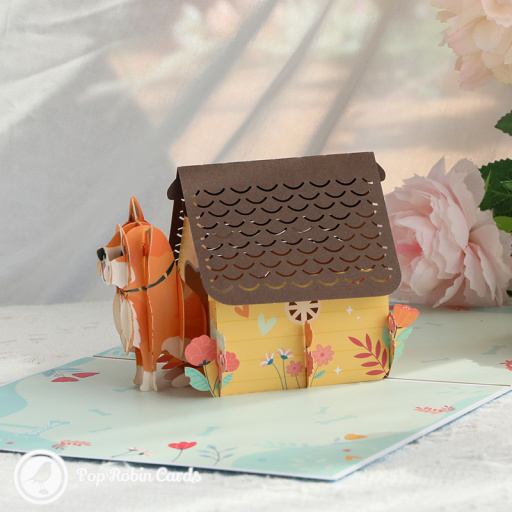 Shiba Inu Dog Kennel 3D Pop Up Greetings Card
