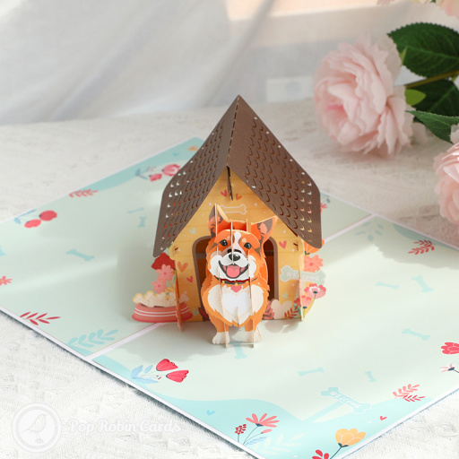 Shiba Inu Dog Kennel 3D Pop Up Greetings Card