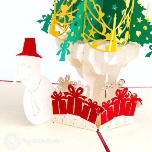 Snowman & Christmas tree & Presents 3D Pop-Up Greeting Card
