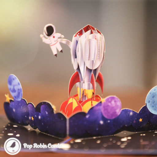 Space Rocket And Astronaut 3D Pop Up 3D Greetings Card