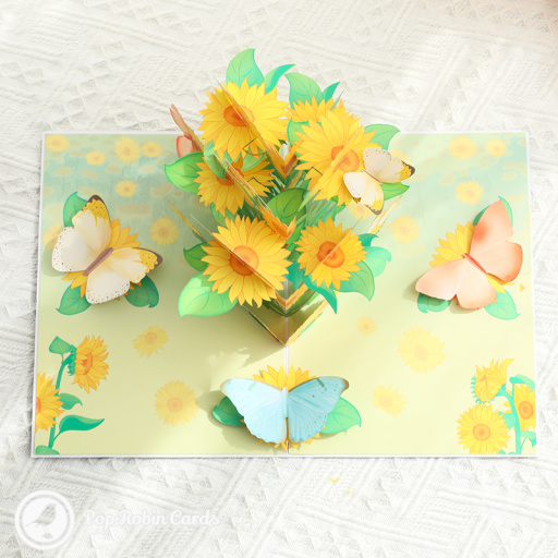 Sunflowers And Butterflies Handmade 3D Greeting Card