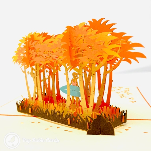 Surfer In Sunset Grove 3D Handmade Pop Up Card