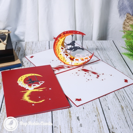 Swing Under Crescent Moon Handmade 3D Card