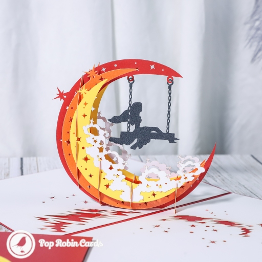 Swing Under Crescent Moon Handmade 3D Card