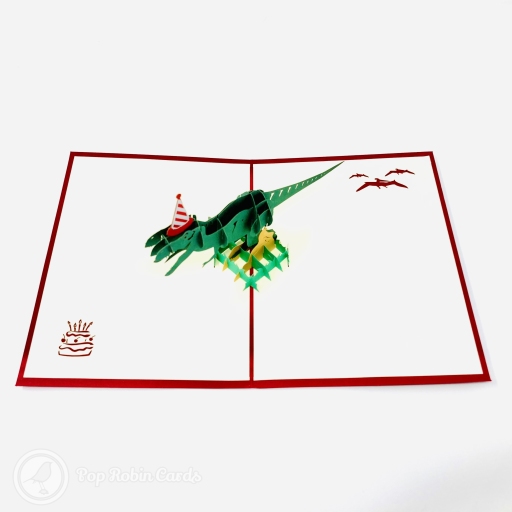 T-Rex Dinosaur With Party Hat 3D Pop Up Funny Birthday Card