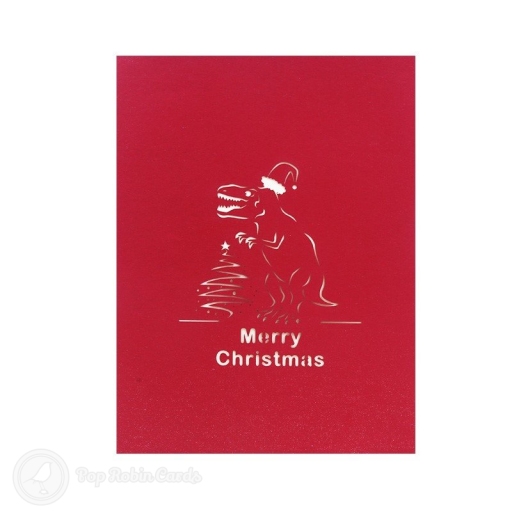T-Rex Dinosaur With Christmas Hat Handmade 3D Pop-Up Funny Christmas Card