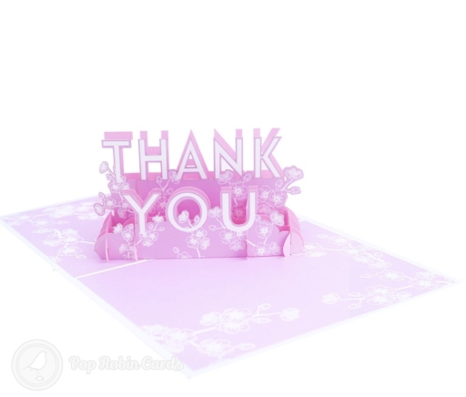 Floral Pink Thank You Handmade 3D Pop Up Card