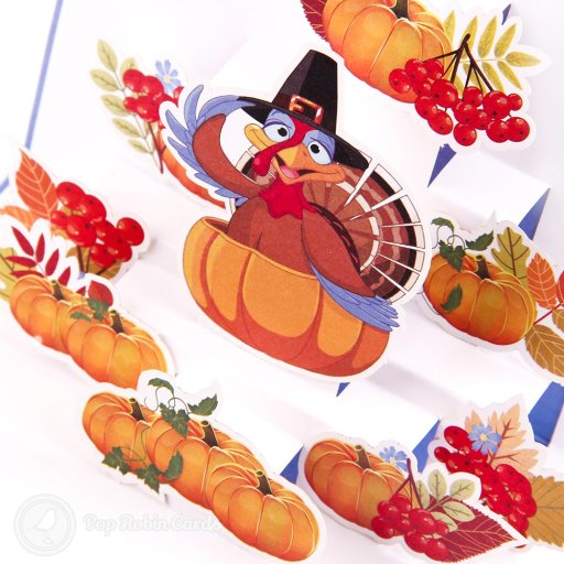 Turkey & Pumpkins Handmade 3D Pop-Up Thanksgiving Card