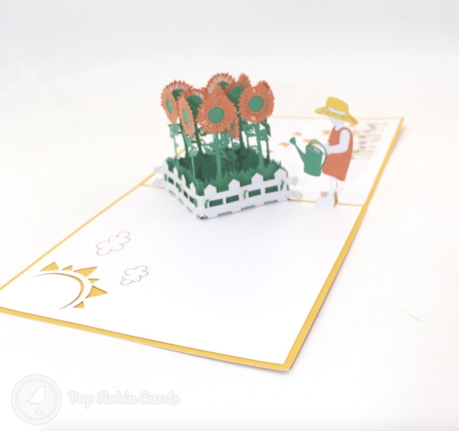 Watering Sunflowers Handmade 3D Pop Up Card