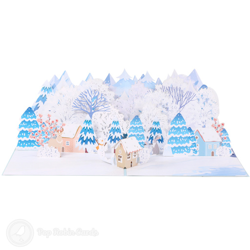 Winter Village Frosty Forest Handmade 3D Pop Up Greeting Card